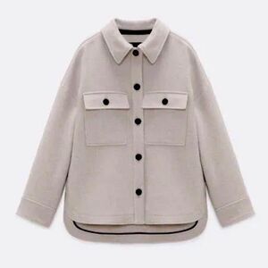 ZARA Manteco Premium Wool Blend Cream Pocket Jacket Shacket Blazer Size M